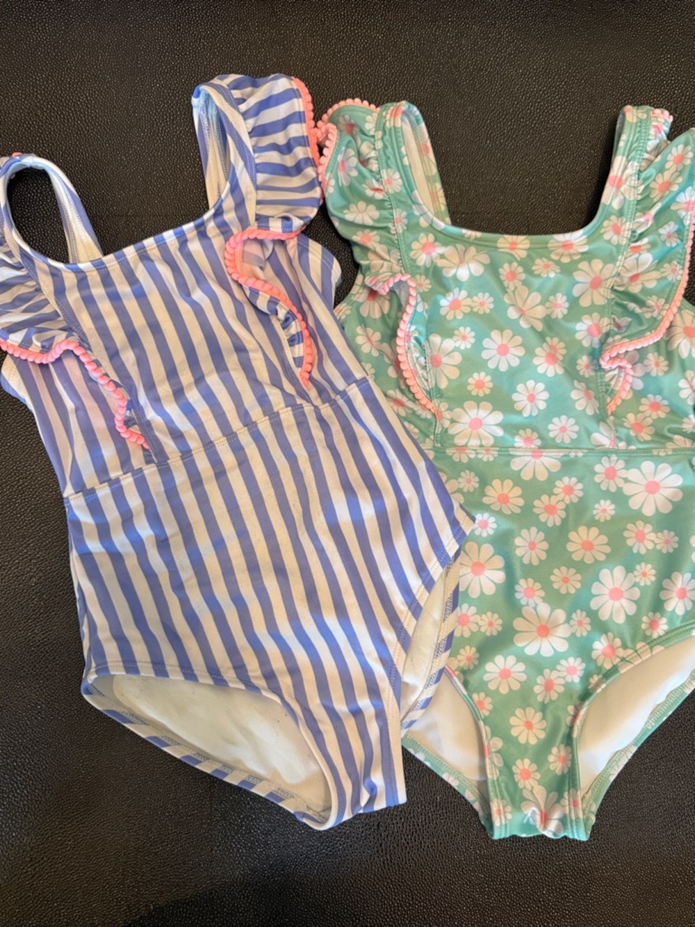Cat & Jack Blue Striped and Green Floral Onepiece Swimsuit bundle of two 6/7